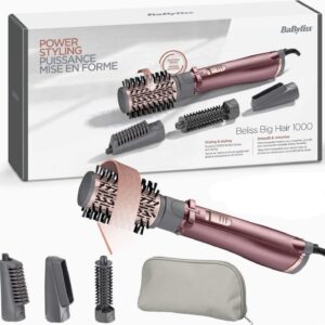 BaByliss AS960E Air Styler – 1000W Rotating Hot Air Brush with Ionic Technology and 4 Styling Attachments