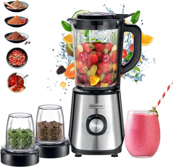 Kenwood BLM45.720SS 1000W Glass Blender with Grinder & Chopper Mills, Ice‑Crush Function – 2.0 L Jug - Image 3