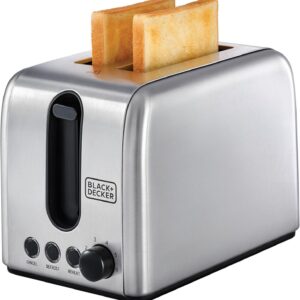 Black+Decker ET244-B5 Toaster – 1050W, 2-Slice, Stainless Steel Body, 6 Browning Levels, Defrost/Reheat/Cancel Functions