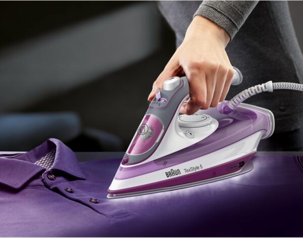 Braun SI5037 TexStyle 5 Steam Iron – 2700W FreeGlide 3D Soleplate, 300ml Tank, Auto‑Off (Violet) - Image 3
