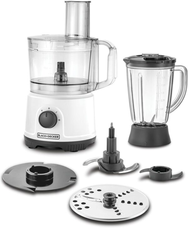 Black+Decker FX822-B5 800W Multifunction 5-in-1 Food Processor – 2L Bowl, 1.5L Blender, 24 Functions, White