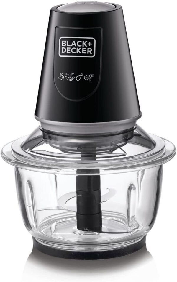 Black+Decker GC400-B5 400W Vertical Glass Chopper – 1.2L Glass Bowl, Quad Blade System, Pulse Function, Black - Image 3