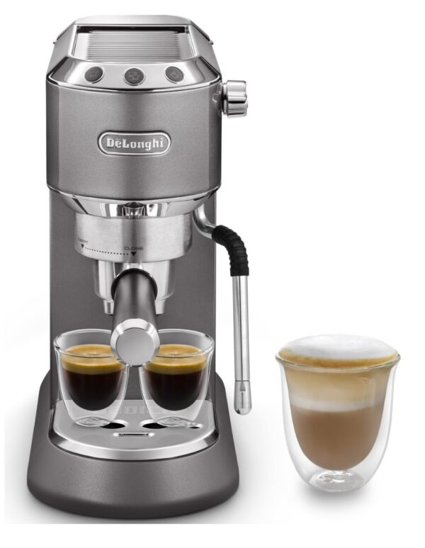 DeLonghi Dedica Arte EC885.GY Manual Espresso Machine – 15‑Bar Pump, MyLatteArt Steam Wand, Grey Finish