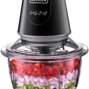 Black+Decker GC400-B5 400W Vertical Glass Chopper – 1.2L Glass Bowl, Quad Blade System, Pulse Function, Black