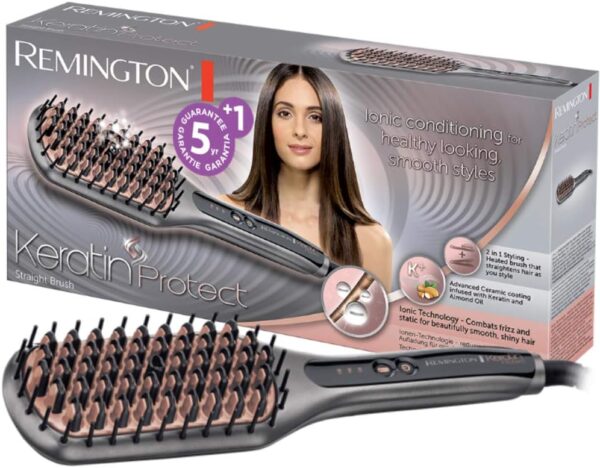 Remington Keratin Protect CB7480 – 2‑in‑1 Heated Straight Brush with Keratin & Almond Oil - Image 3