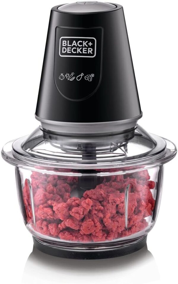 Black+Decker GC400-B5 400W Vertical Glass Chopper – 1.2L Glass Bowl, Quad Blade System, Pulse Function, Black - Image 2