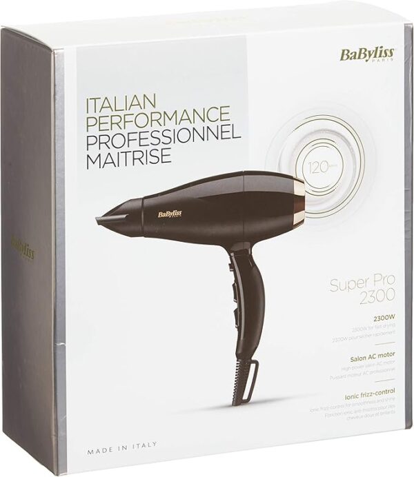 BaByliss 6714E Super Pro 2300 Hair Dryer – 2300W Ionic AC Motor, Ceramic Tech, 120 km/h Airflow