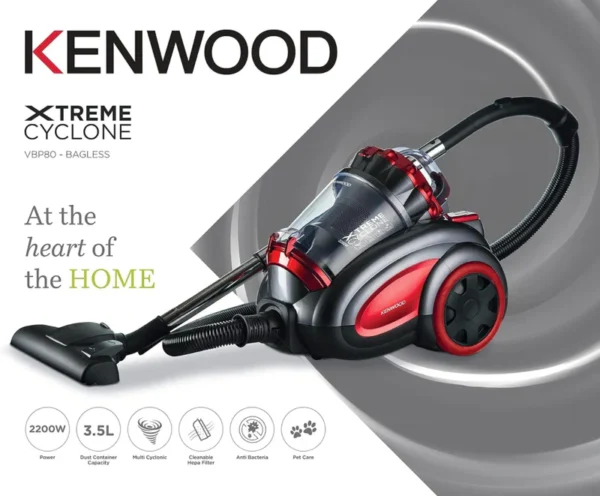 Kenwood VBP80 Extreme Cyclone Bagless Vacuum Cleaner – 2200W, 3.5L Tank, HEPA Filtration - Image 3