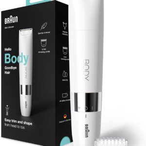 Braun BS1000 Body Mini Trimmer – Wet & Dry, Portable Body Hair Removal with Trimming Comb (White)