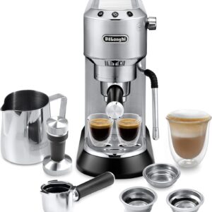 DeLonghi Dedica Arte EC885.M – Stainless Steel Manual Espresso Machine, 15‑Bar Pump, MyLatteArt Wand