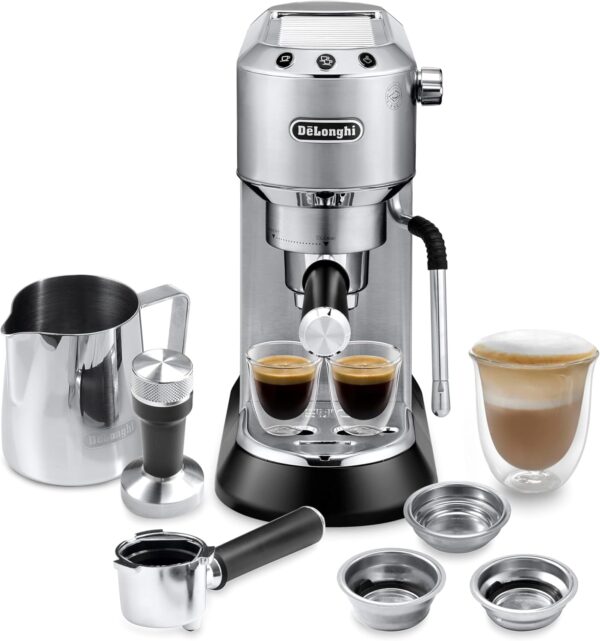 DeLonghi Dedica Arte EC885.M – Stainless Steel Manual Espresso Machine, 15‑Bar Pump, MyLatteArt Wand