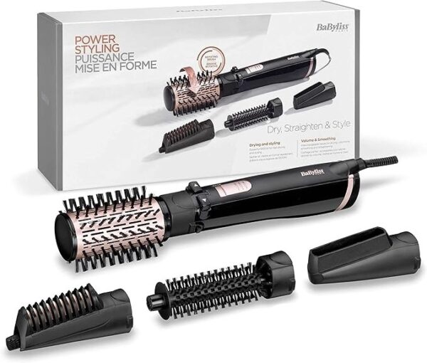 BaByliss AS200E 1000 W Rotating Hot‑Air Brush – Ionic, Ceramic, Multi‑Attachment Styling