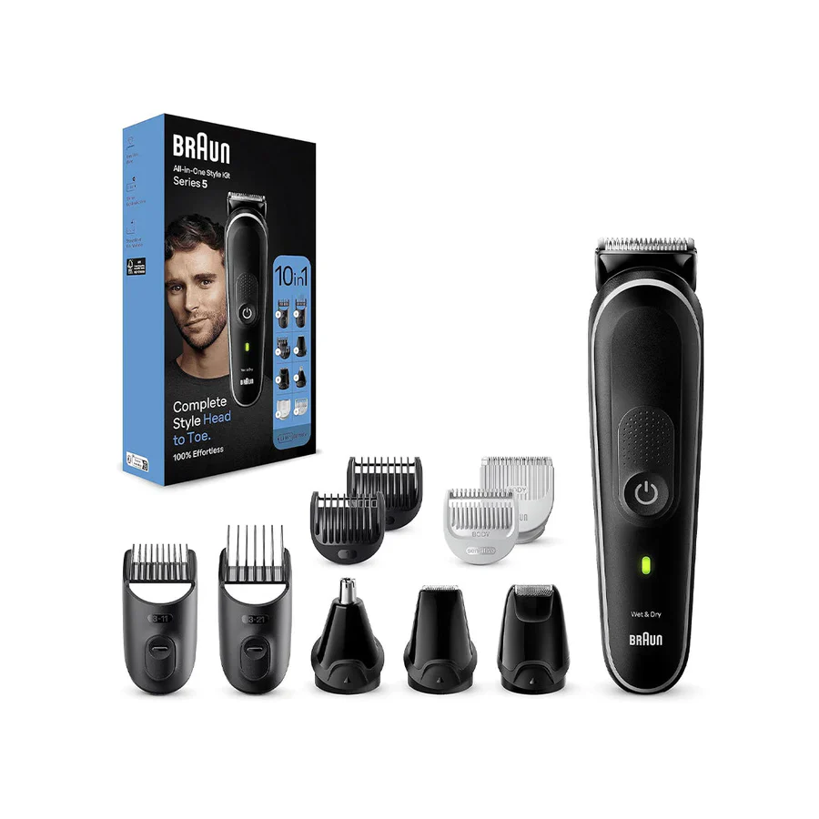 Braun MGK5440 Series 5 10‑in‑1 All‑in‑One Grooming Kit – 100‑Minute Li‑Ion, Waterproof, 1‑21 mm Styling