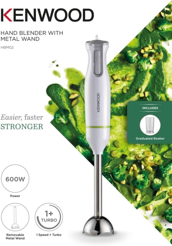 Kenwood HBM-02 600W Metal Hand Blender – 0.6 L Turbo Stick, White/Silver - Image 5