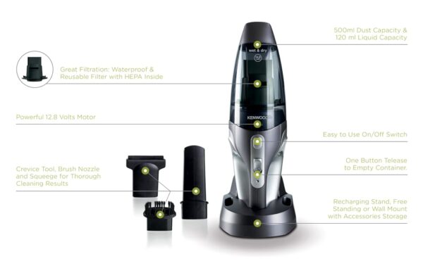 Kenwood HVP19.000SI 14.8V Wet & Dry Cordless Handheld Vacuum – 500 ml Dust, 120 ml Liquid Capacity - Image 3