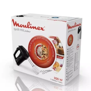 Moulinex HM3108B1 Hand Mixer – 300W • 5 Speeds + Turbo • Stainless Steel Beaters