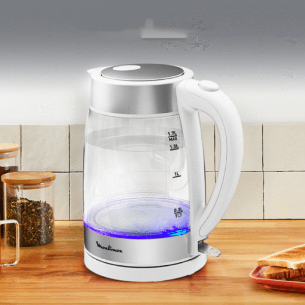 Moulinex BY600130 Glass Kettle 1.7 L – 2200 W • White & Silver Look • Removable Lid - Image 3